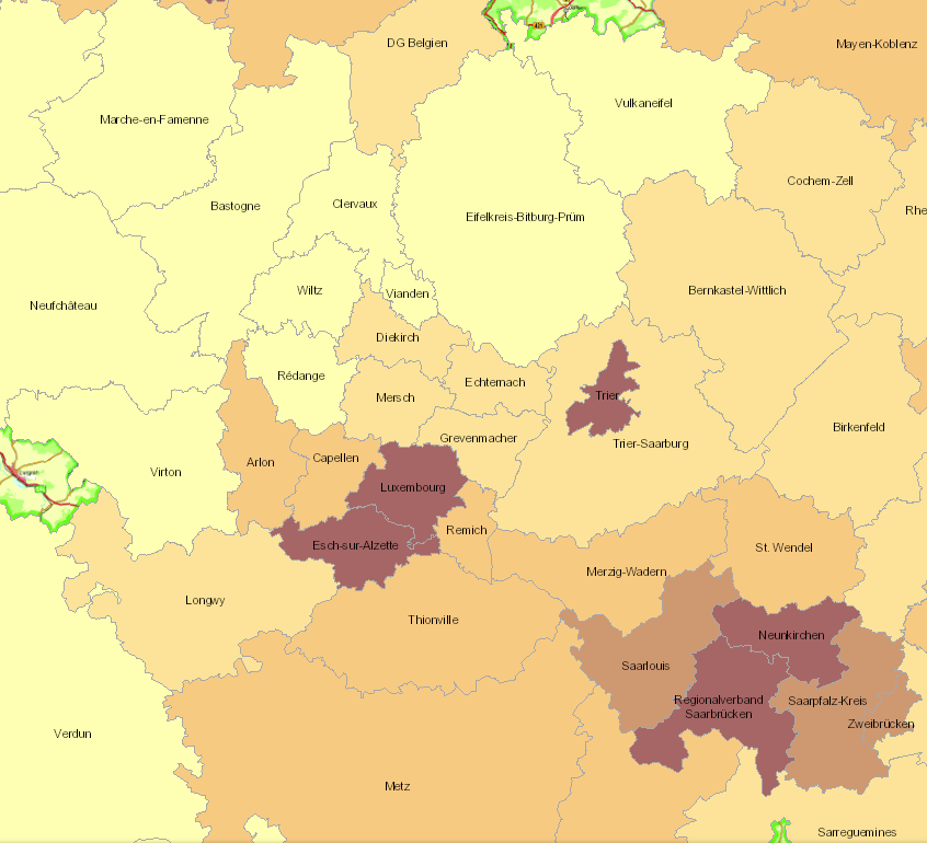 Bevölkerungsdichte 2013 auf der Kartenanwendung - Neues Fenster
