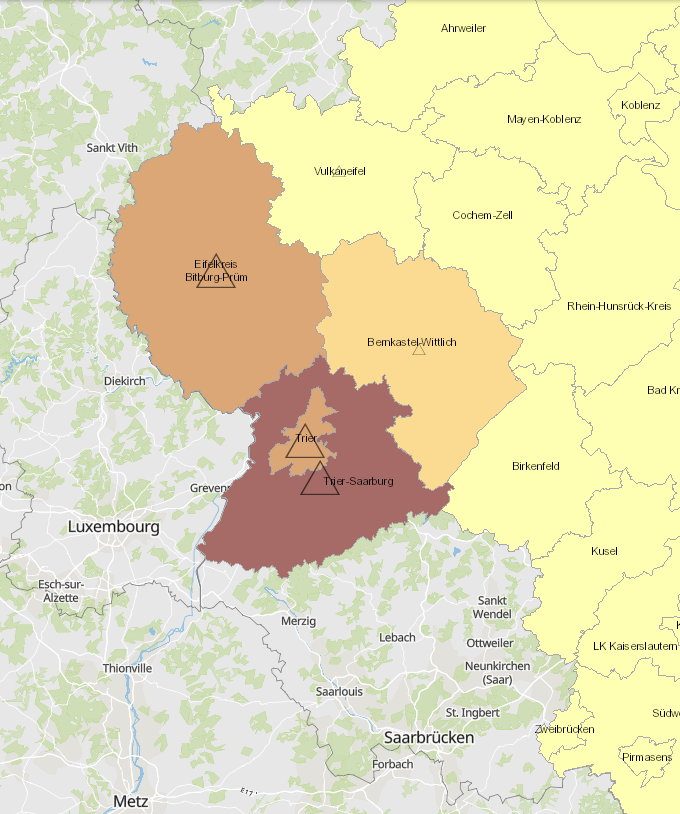 Grenzgänger aus Rheinland-Pfalz nach Luxemburg 2011-2019 auf der Kartenanwendung - Neues Fenster