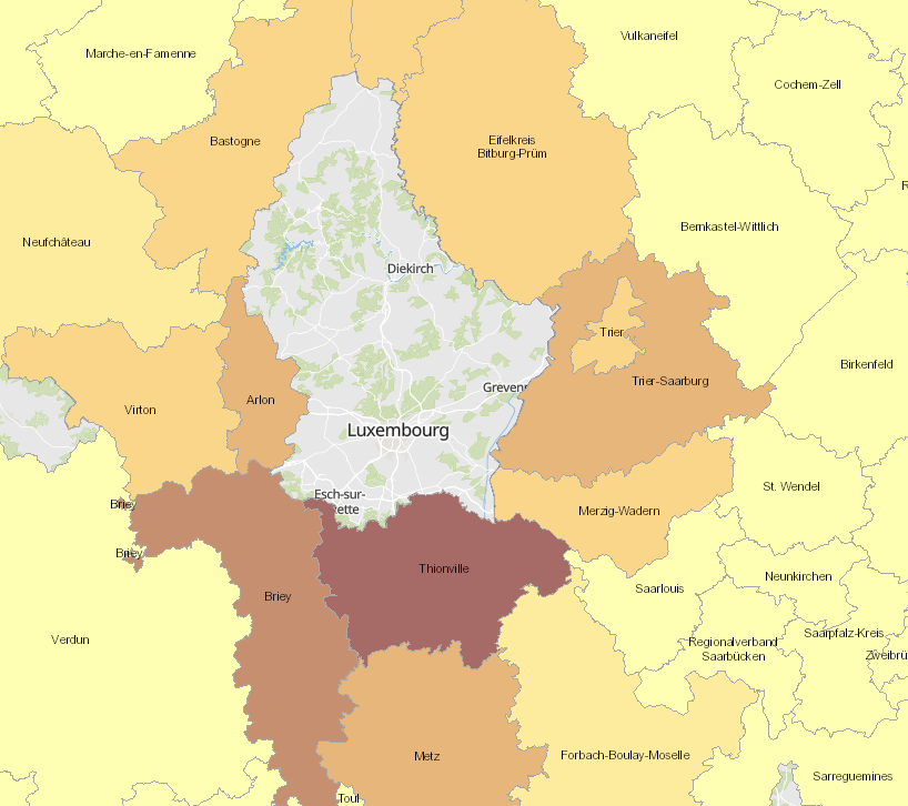 Grenzgänger nach Luxemburg 2019 auf der Kartenanwendung