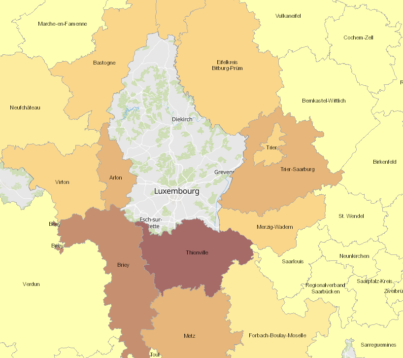 Grenzgänger nach Luxemburg 2019 auf der Kartenanwendung - Neues Fenster