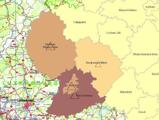 Grenzgänger aus Rheinland-Pfalz nach Luxemburg 2009-2017 auf der Kartenanwendung - Neues Fenster