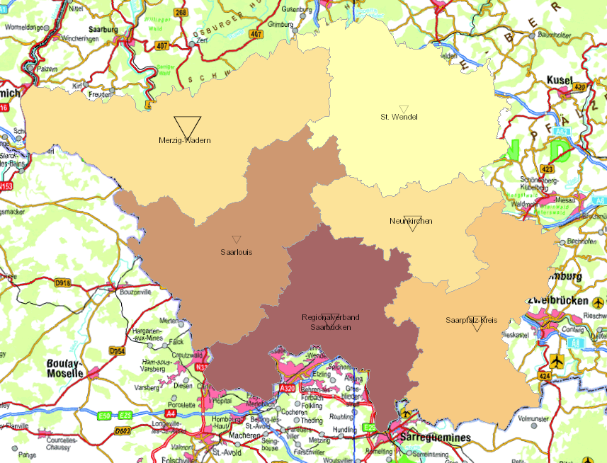 Grenzgänger aus Frankreich ins Saarland 2007-2017 auf der Kartenanwendung - Neues Fenster