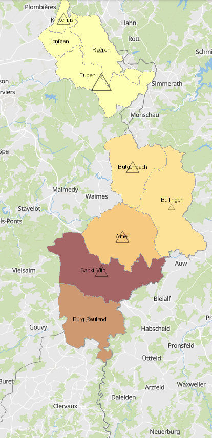 Grenzgänger aus der Deutschsprachigen Gemeinschaft Belgiens nach Luxemburg 2011-2019 auf der Kartenanwendung - Neues Fenster