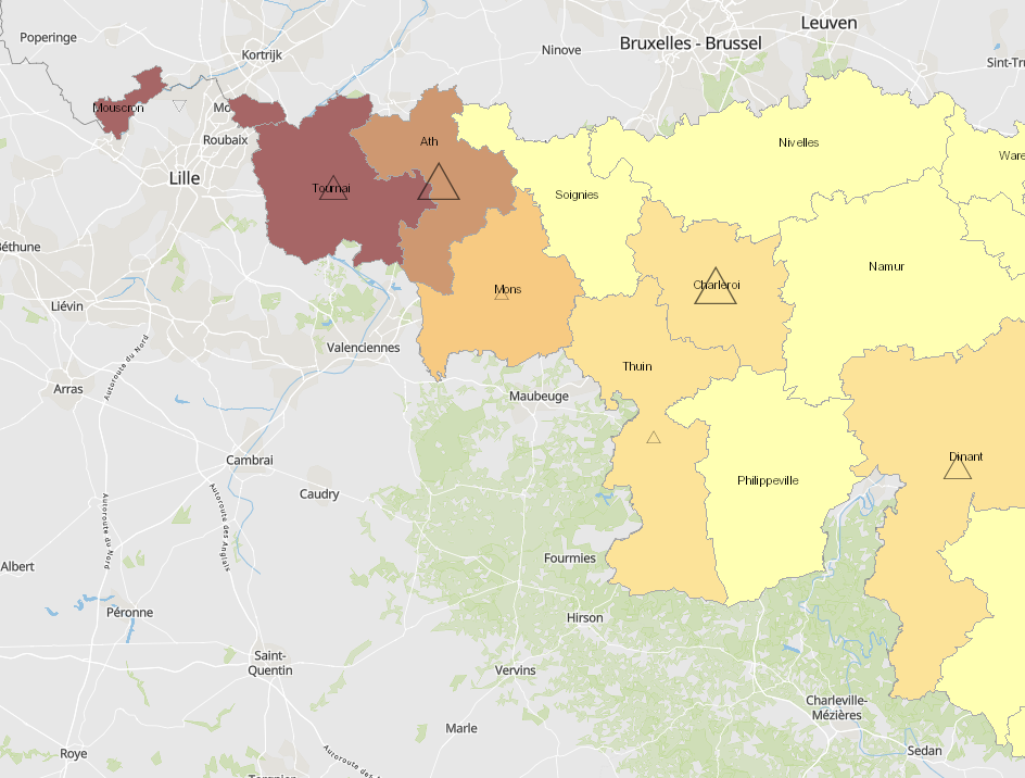 Grenzgänger aus der Wallonie nach Frankreich 2011-2019 auf der Kartenanwendung - Neues Fenster