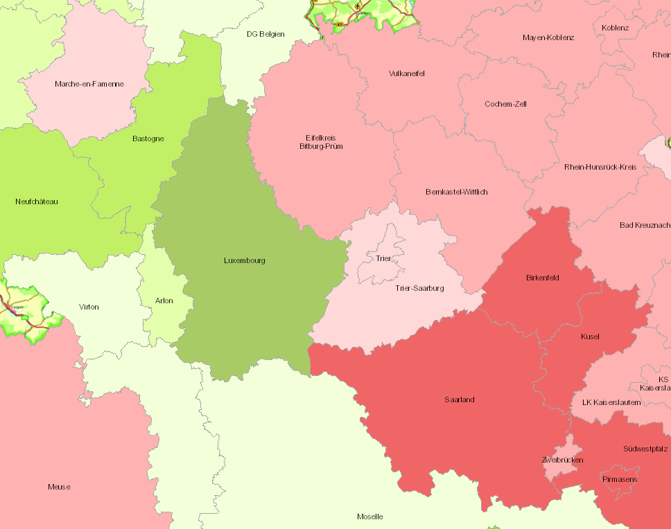 Vorausberechnung Gesamtbev. 2018-2050 auf der Kartenanwendung - Neues Fenster