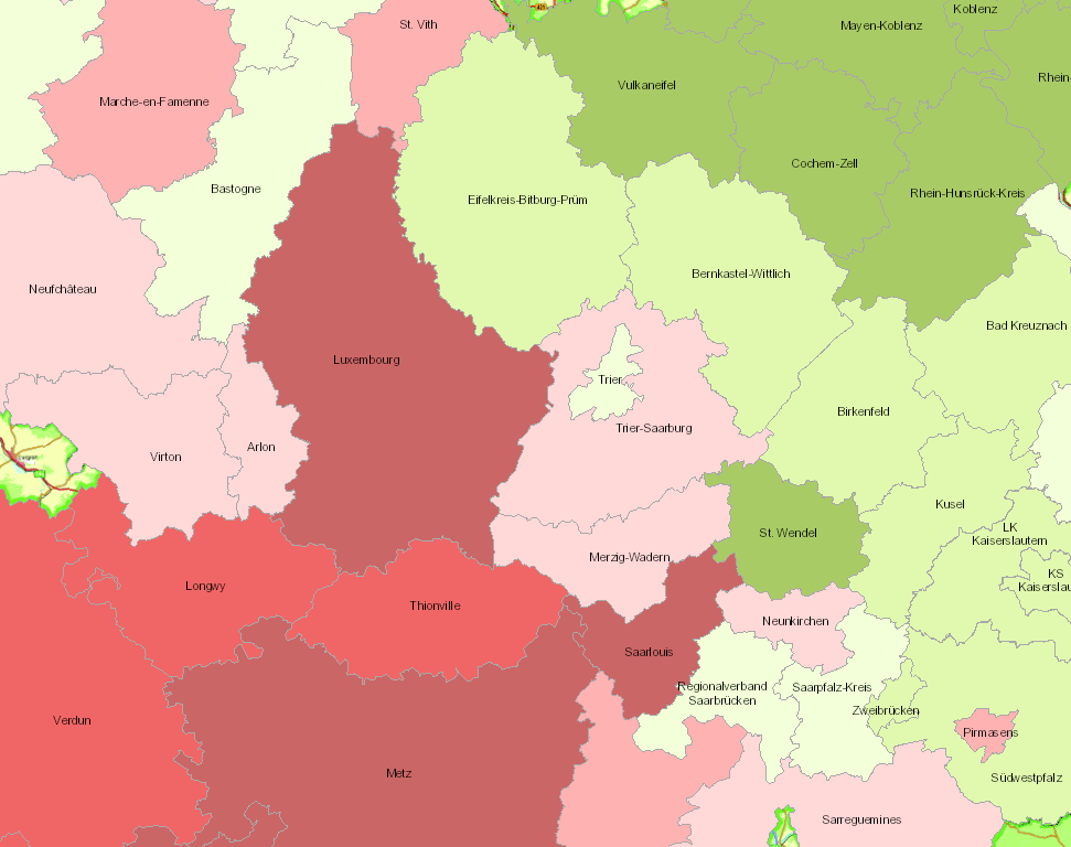 Entwicklung der Zahl junger Arbeitsloser 2008-2012 auf der Kartenanwendung