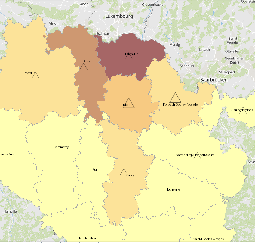 Grenzgänger aus Lothringen nach Luxemburg 2011-2019 auf der Kartenanwendung - Neues Fenster