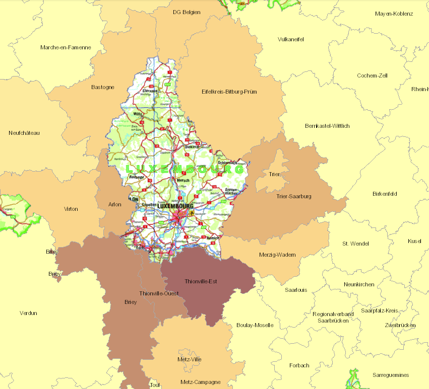 Grenzgänger nach Luxemburg 2013 auf der Kartenanwendung - Neues Fenster