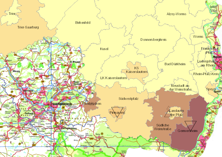 Grenzgänger aus Frankreich nach Rheinland-Pfalz 2007-2017 auf der Kartenanwendung - Neues Fenster