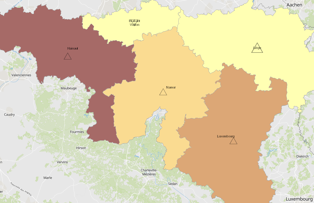 Grenzgänger aus Frankreich in die Wallonie 2011-2019 auf der Kartenanwendung - Neues Fenster