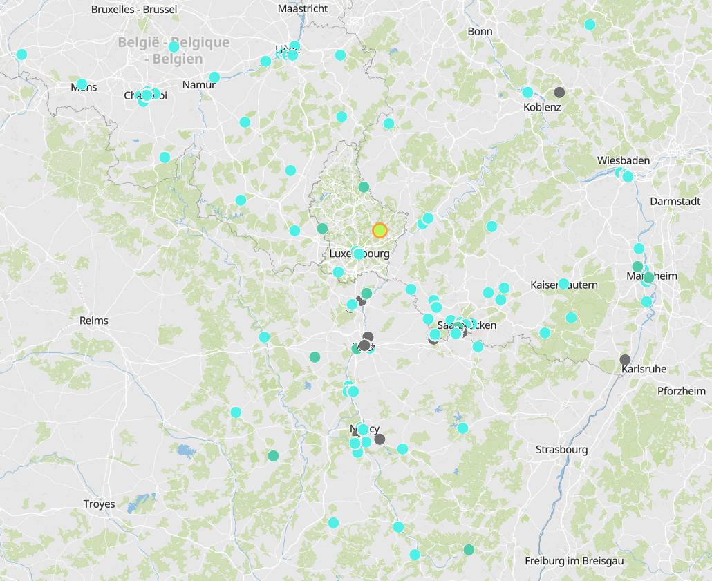 Europäischer Luftqualitätsindex auf der Kartenanwendung