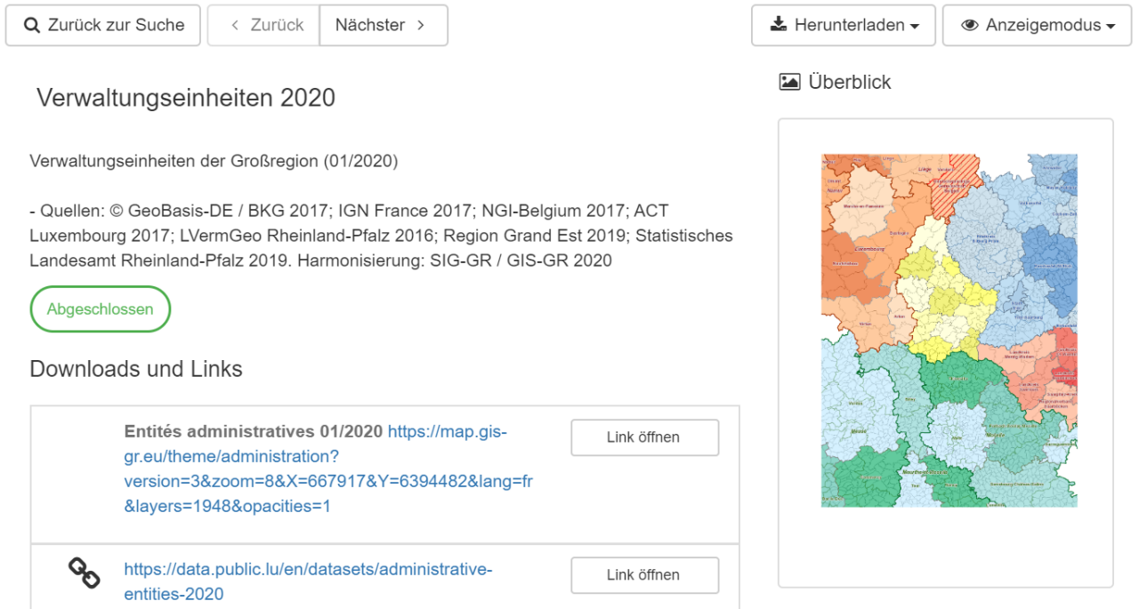 Direkter Zugang zum Geokatalog der Grossregion - Neues Fenster