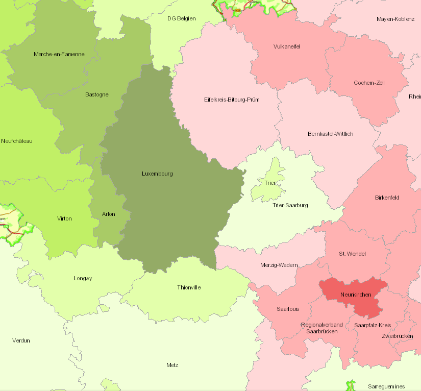 Bevölkerungsentwicklung 20-64 Jahre 1999-2012 auf der Kartenanwendung