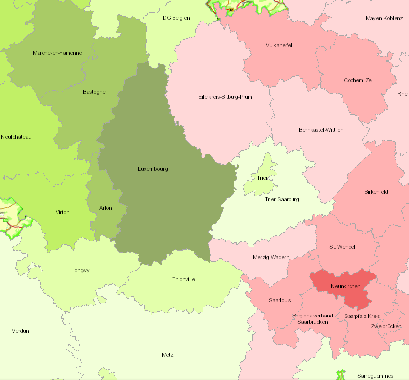 Bevölkerungsentwicklung 20-64 Jahre 1999-2012 auf der Kartenanwendung - Neues Fenster