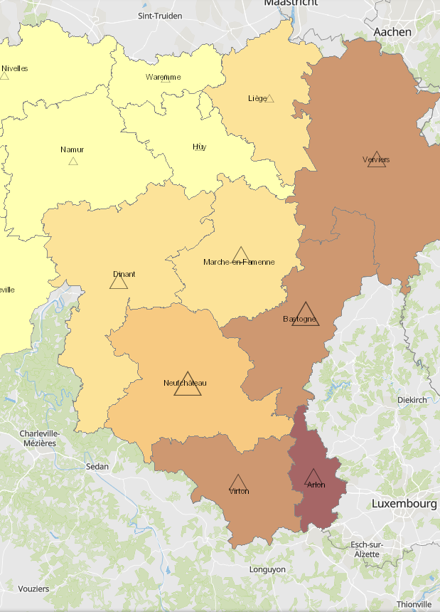 Grenzgänger aus der Wallonie nach Luxemburg 2011-2019 auf der Kartenanwendung - Neues Fenster