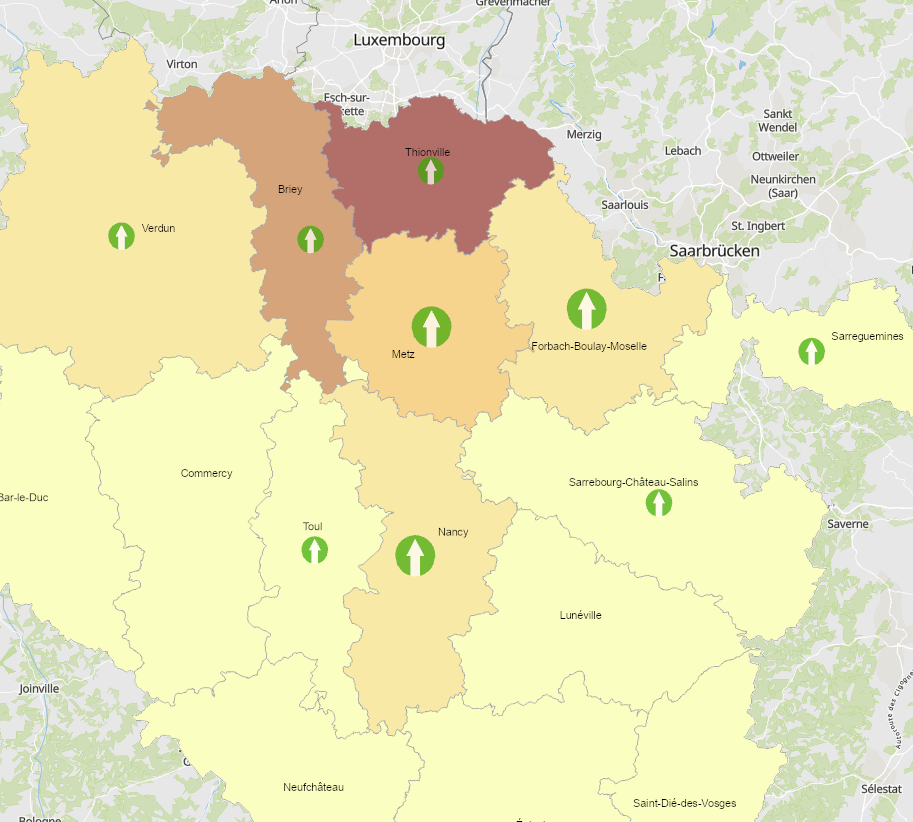 Grenzgänger aus Lothringen nach Luxemburg 2011-2021 auf der Kartenanwendung - Neues Fenster