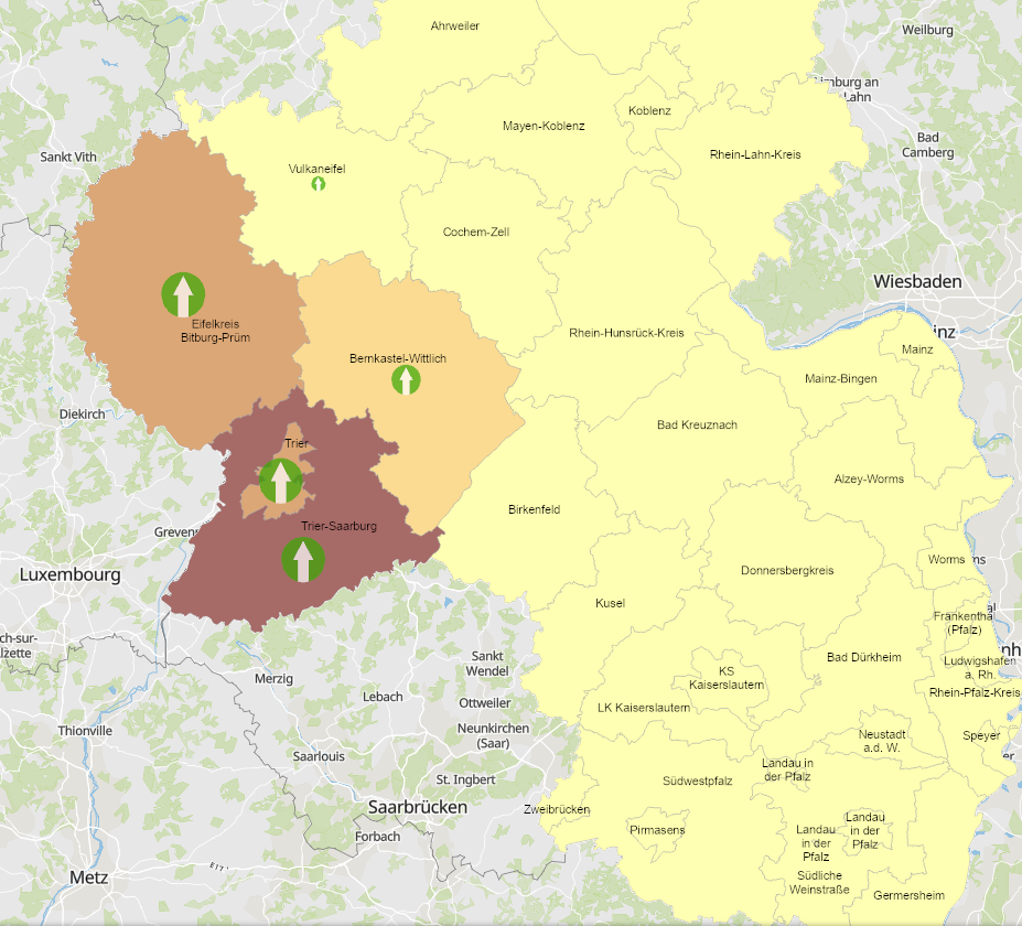 Grenzgänger aus Rheinland-Pfalz nach Luxemburg 2011-2021 auf der Kartenanwendung