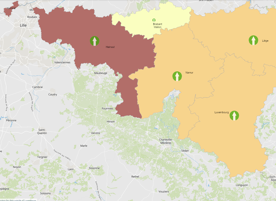 Frontaliers de la Wallonie vers la France 2011-2021 sur l'application cartographique