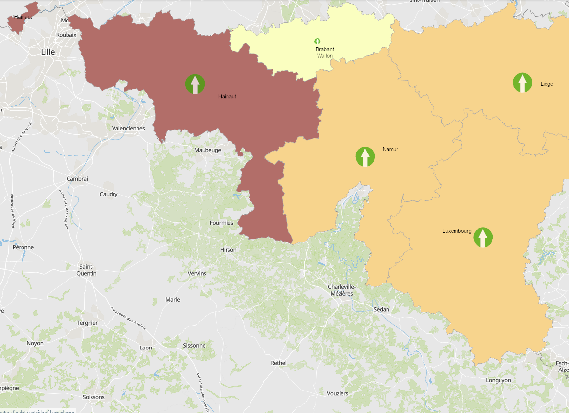 Frontaliers de la Wallonie vers la France 2011-2021 sur l'application cartographique - Neues Fenster