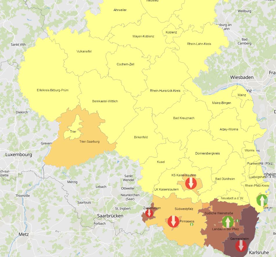 Grenzgänger aus Frankreich nach Rheinland-Pfalz 2013-2023 auf der Kartenanwendung