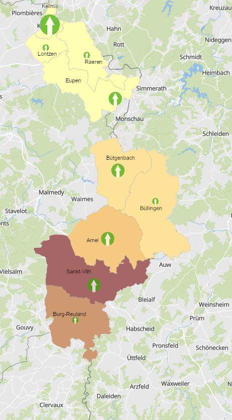 Frontaliers de la Communauté germanophone de Belgique vers le Luxembourg 2011-2021 sur l'application cartographique - Nouvelle fenêtre