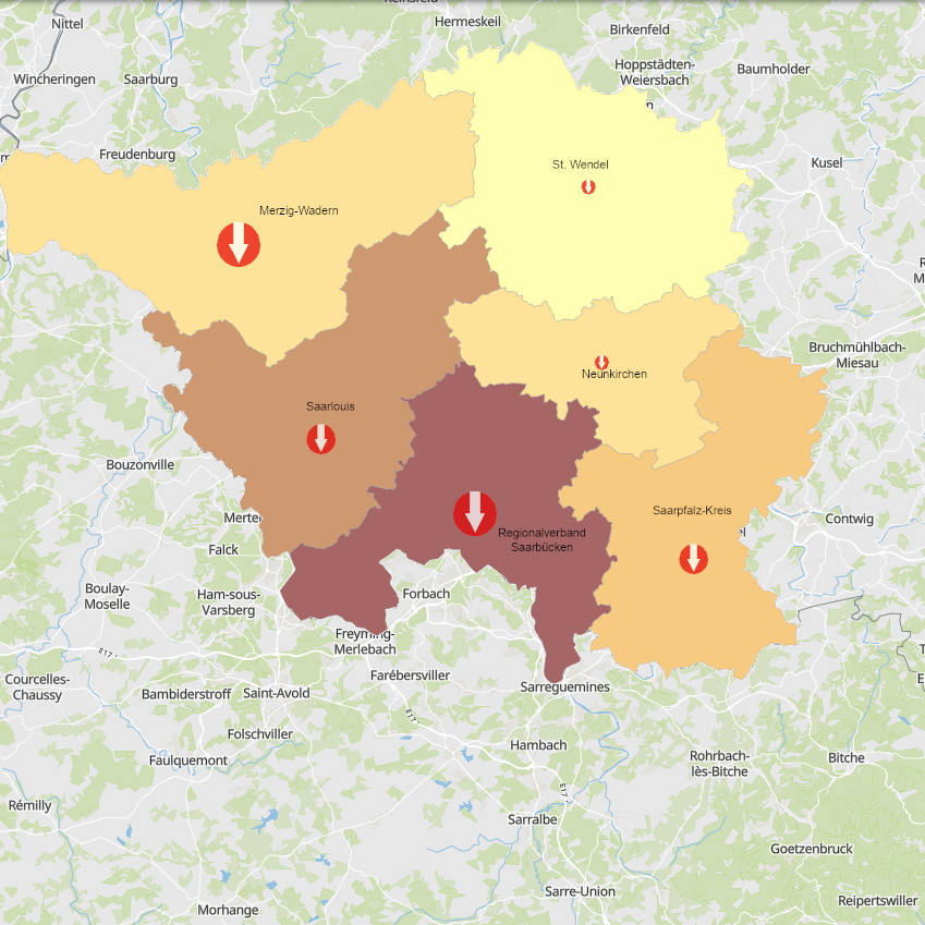 Frontaliers de la France vers la Sarre 2011-2021 sur l'application cartographique - Nouvelle fenêtre