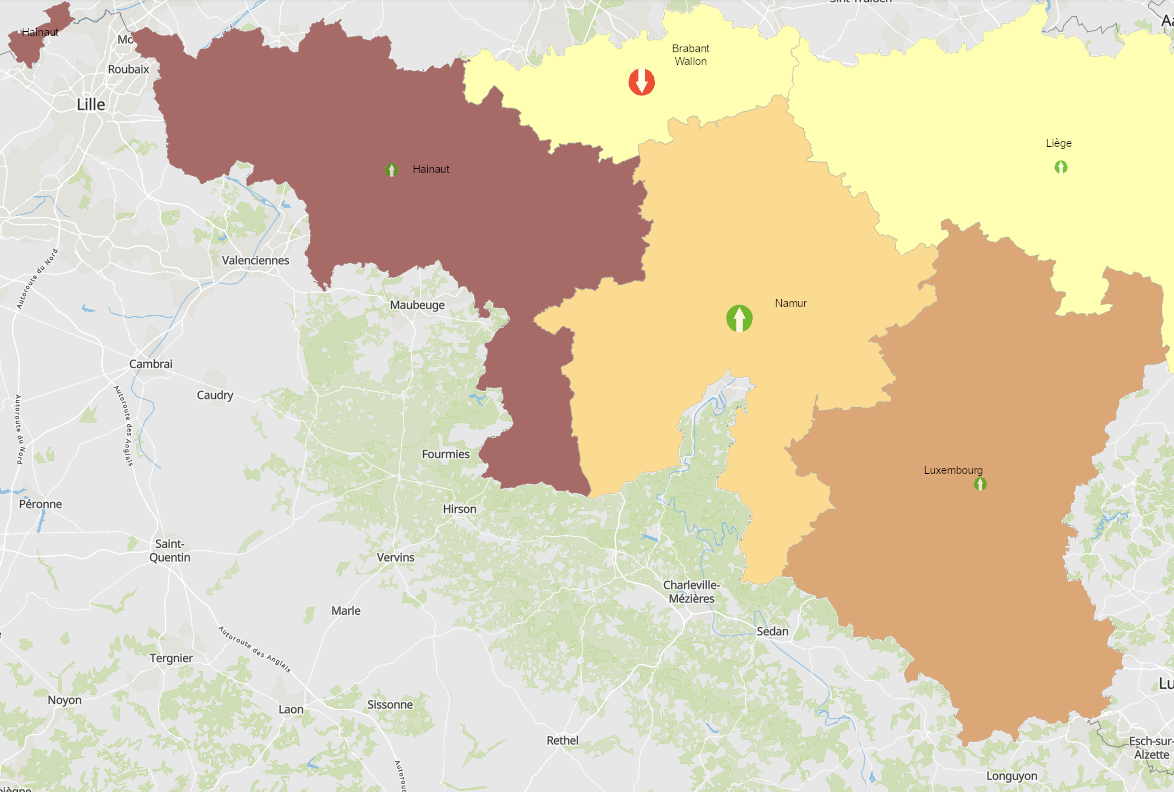 Frontaliers de la France vers la Wallonie 2011-2021 sur l'application cartographique