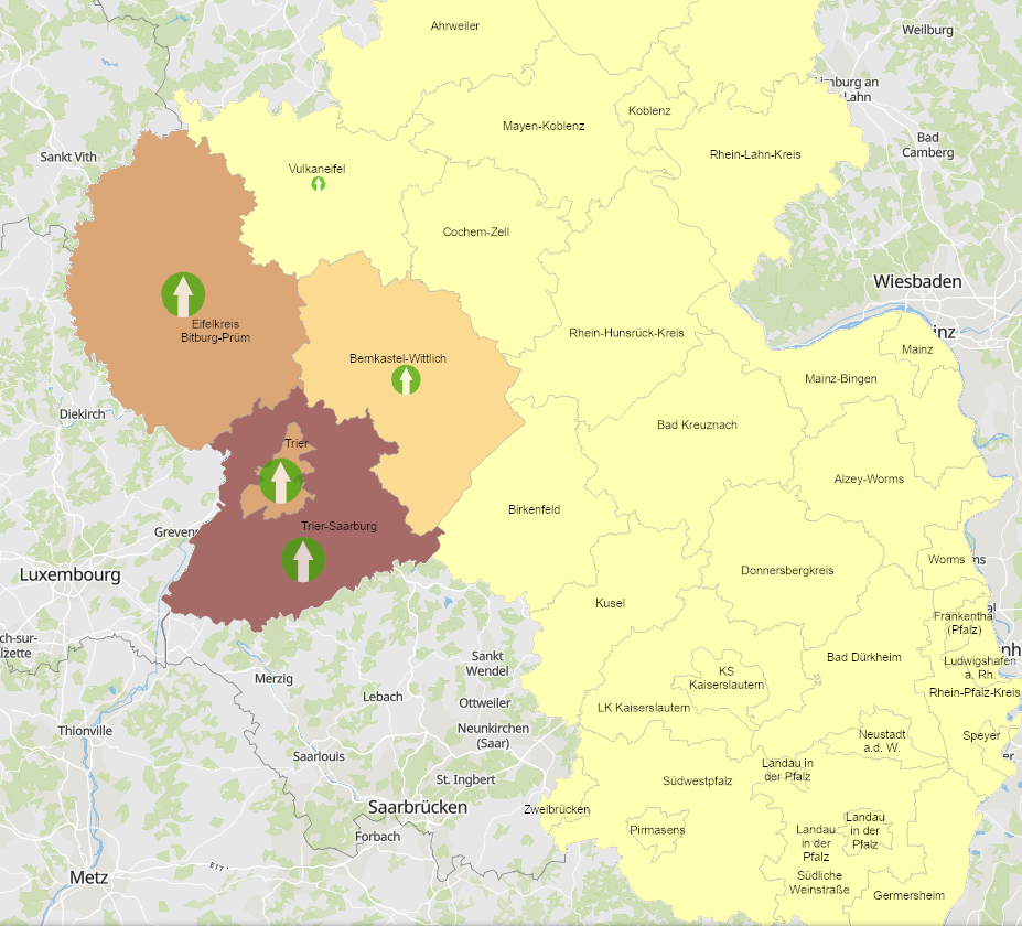 Frontaliers de la Rhénanie-Palatinat vers le Luxembourg 2011-2021 sur l'application cartographique - Nouvelle fenêtre