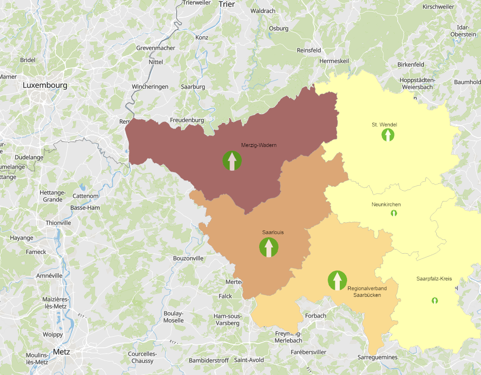 Frontaliers de la Sarre vers le Luxembourg 2011-2021 sur l'application cartographique - Nouvelle fenêtre