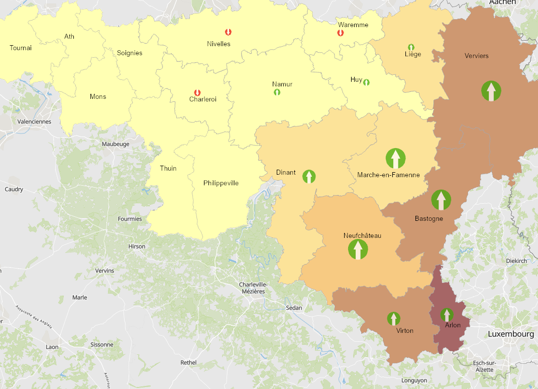 Frontaliers de la Wallonie vers le Luxembourg 2011-2021 sur l'application cartographique