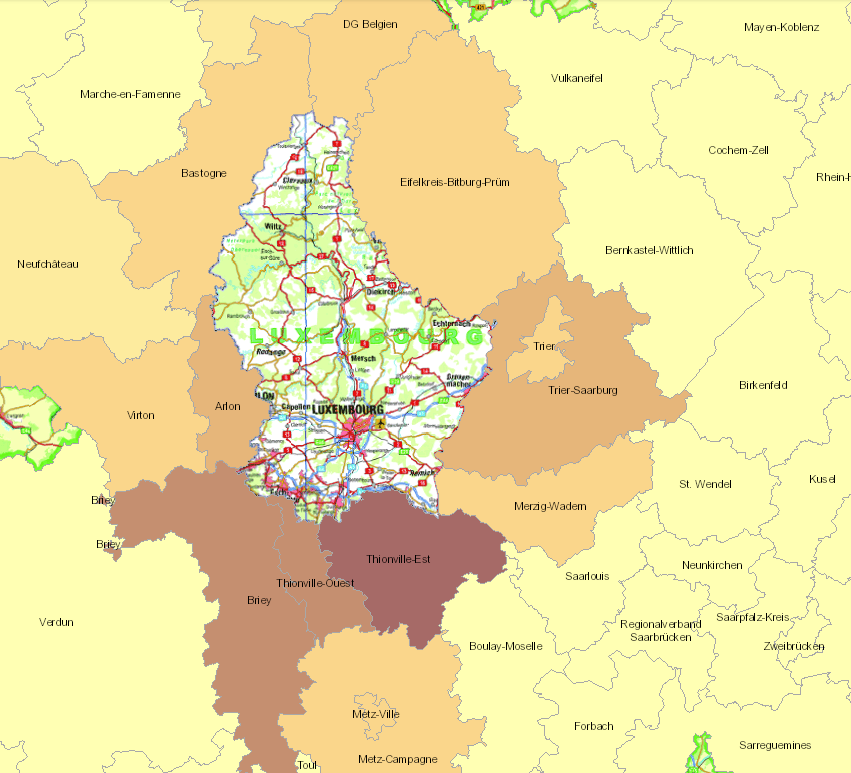 Frontaliers vers Luxembourg 2013 sur l'application cartographique