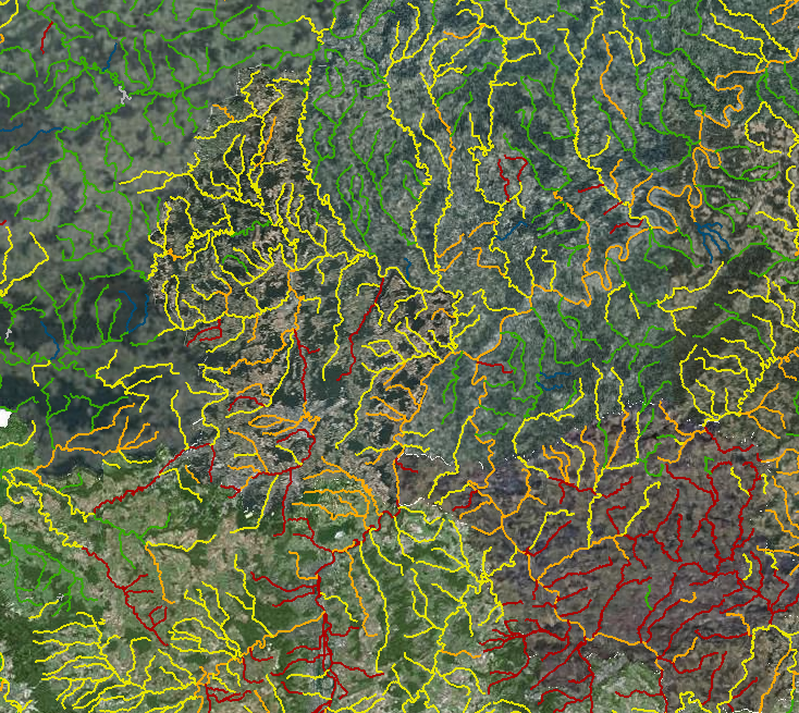 Etat/potentiel écologique des masses d'eau de surface sur l'application cartographique