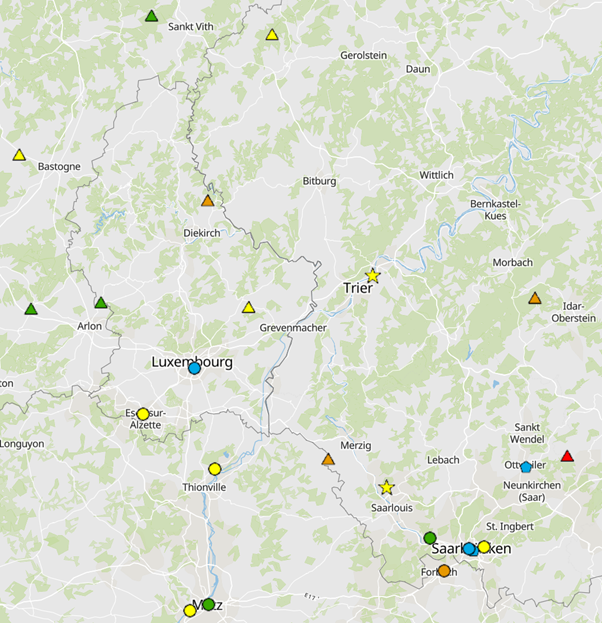 Ozone - O₃, moyennne 2022-23-24 sur l'application cartographique