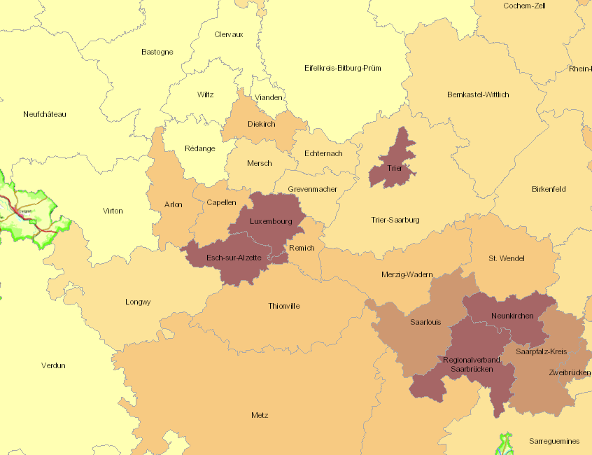 Densité de la population 2015 sur l'application cartographique