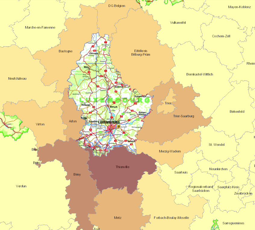 Frontaliers vers Luxembourg 2017 sur l'application cartographique