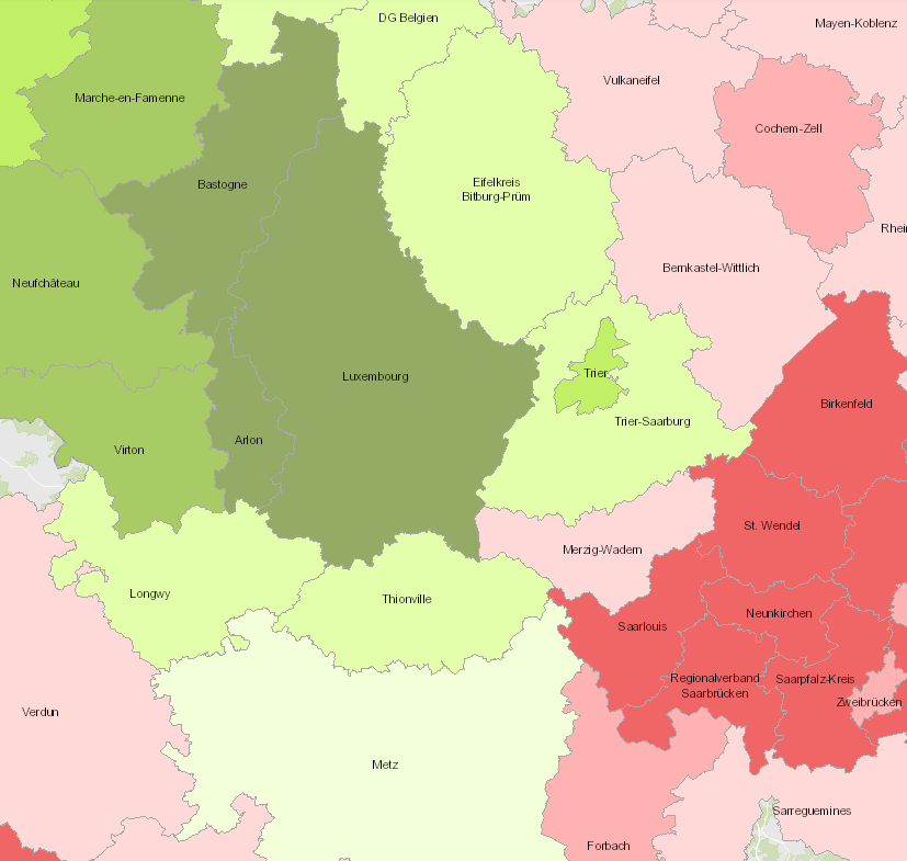 Evolution de la population 20-64 ans 1999-2019 sur l'application cartographique