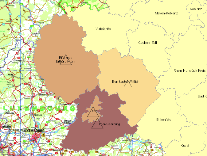 Frontaliers de la Rhénanie-Palatinat vers le Luxembourg 2009-2017 sur l'application cartographique