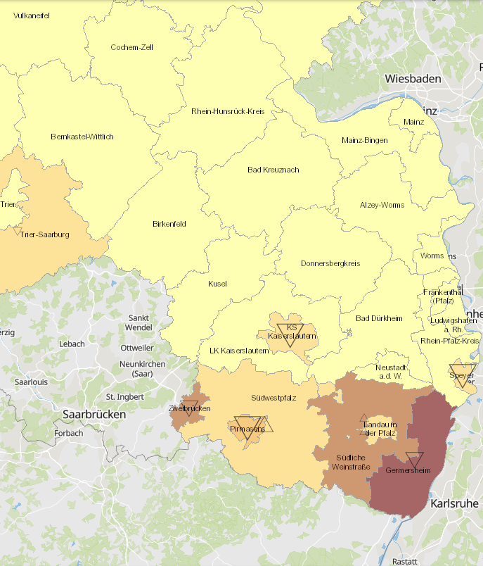 rontaliers de la France vers la Rhénanie-Palatinat 2011-2019 sur l'application cartographique - Nouvelle fenêtre
