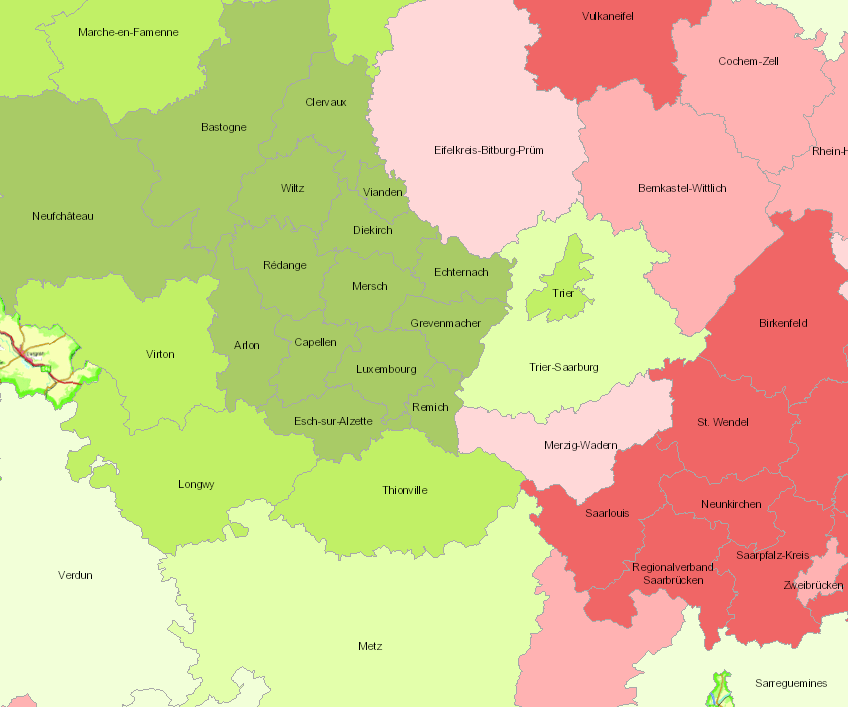 Evolution de la population 2000-2013 sur l'application cartographique