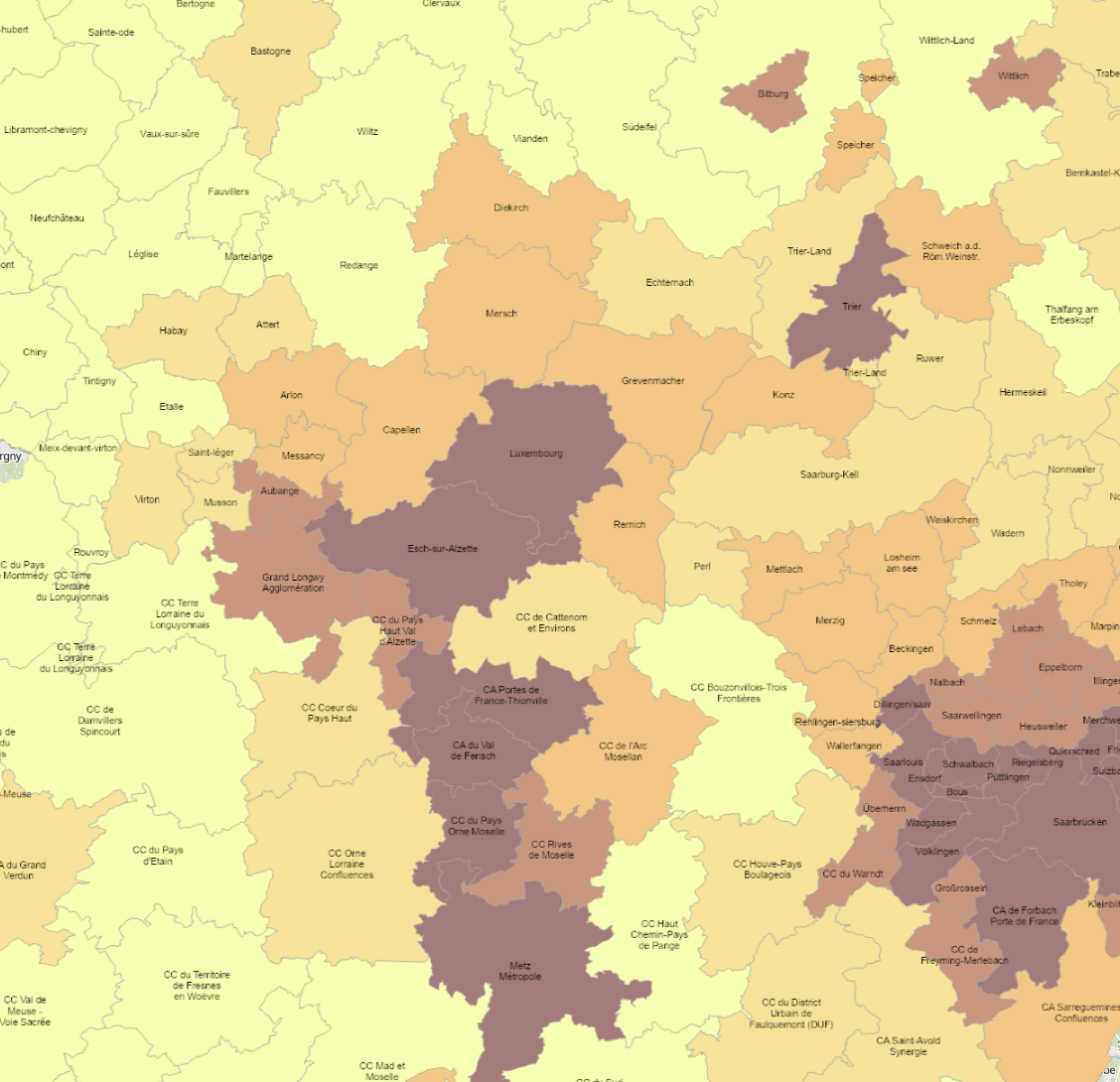 Densité de la population 2024 sur l'application cartographique