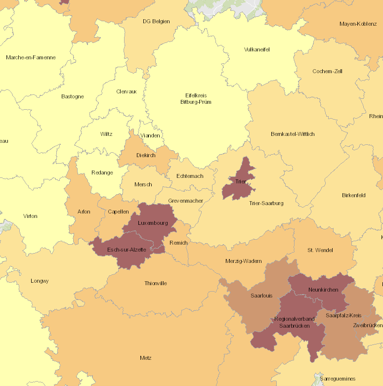 Densité de la population 2019 sur l'application cartographique