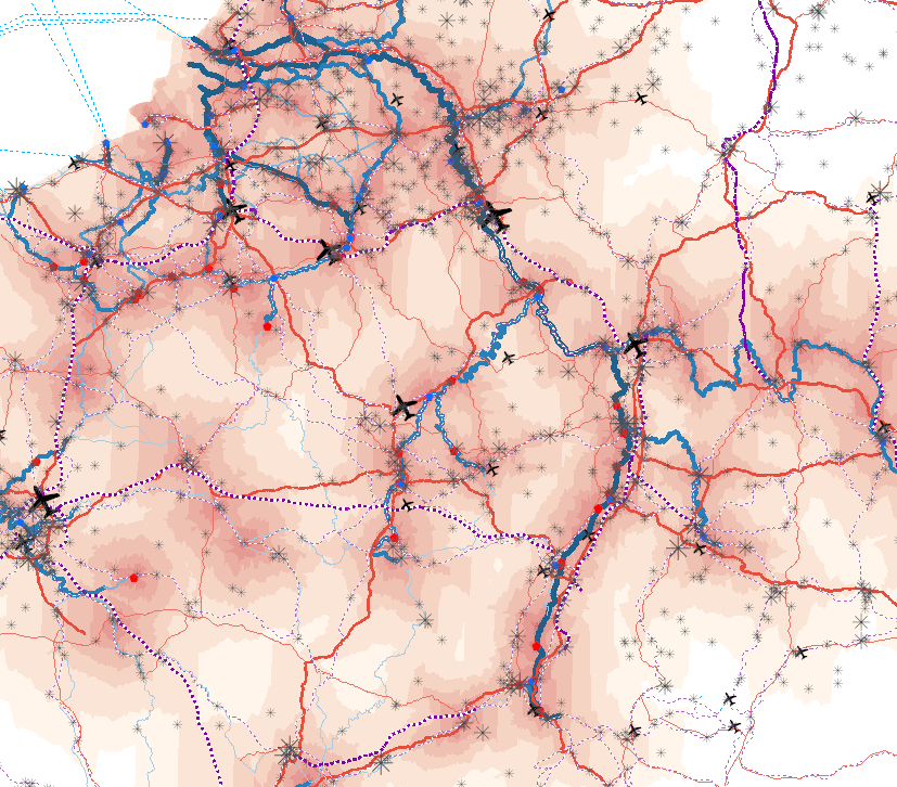 Transport de marchandises en 2018: échelle suprarégionale sur l'application cartographique