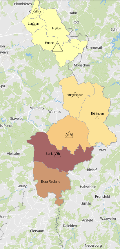 Frontaliers de la Communauté germanophone de Belgique vers le Luxembourg 2011-2019 sur l'application cartographique - Nouvelle fenêtre