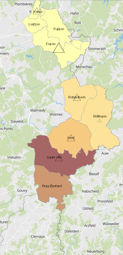 Frontaliers de la Communauté germanophone de Belgique vers le Luxembourg 2011-2019 sur l'application cartographique