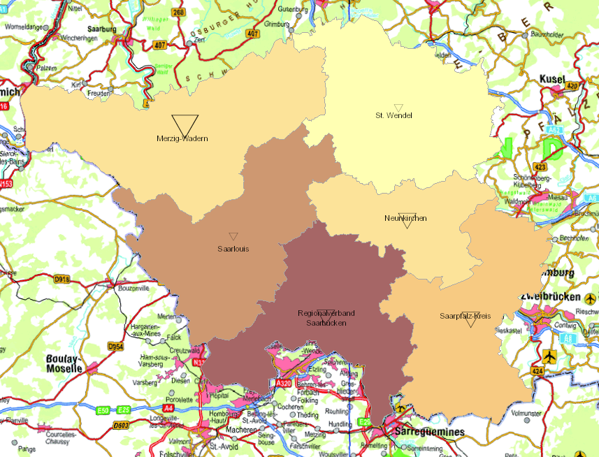 Frontaliers de la France vers la Sarre 2007-2017 sur l'application cartographique