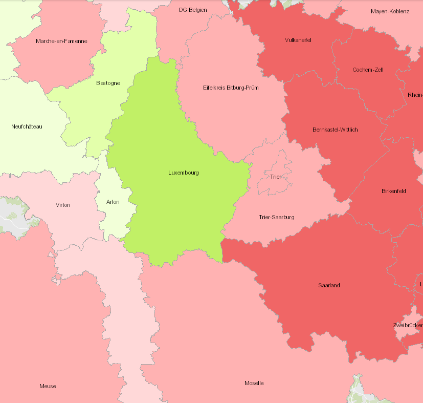 Projection de la population 20-64 ans 2020-2050 sur l'application cartographique