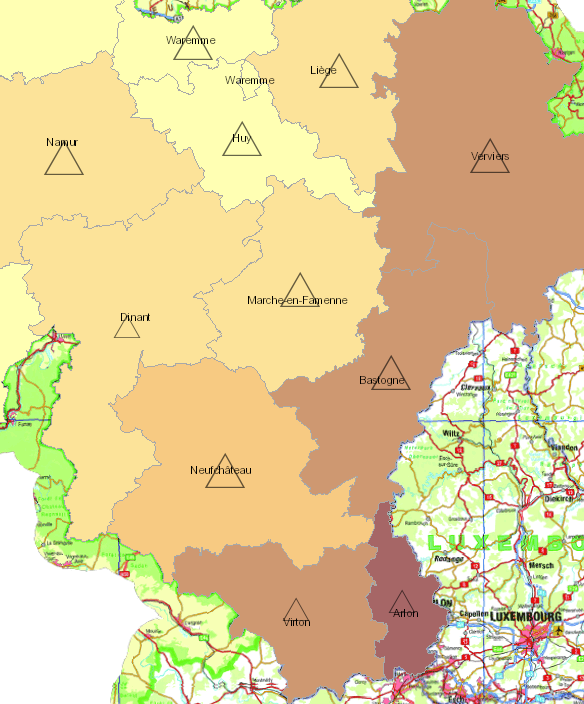 Frontaliers de la Wallonie vers le Luxembourg 2007-2017 sur l'application cartographique