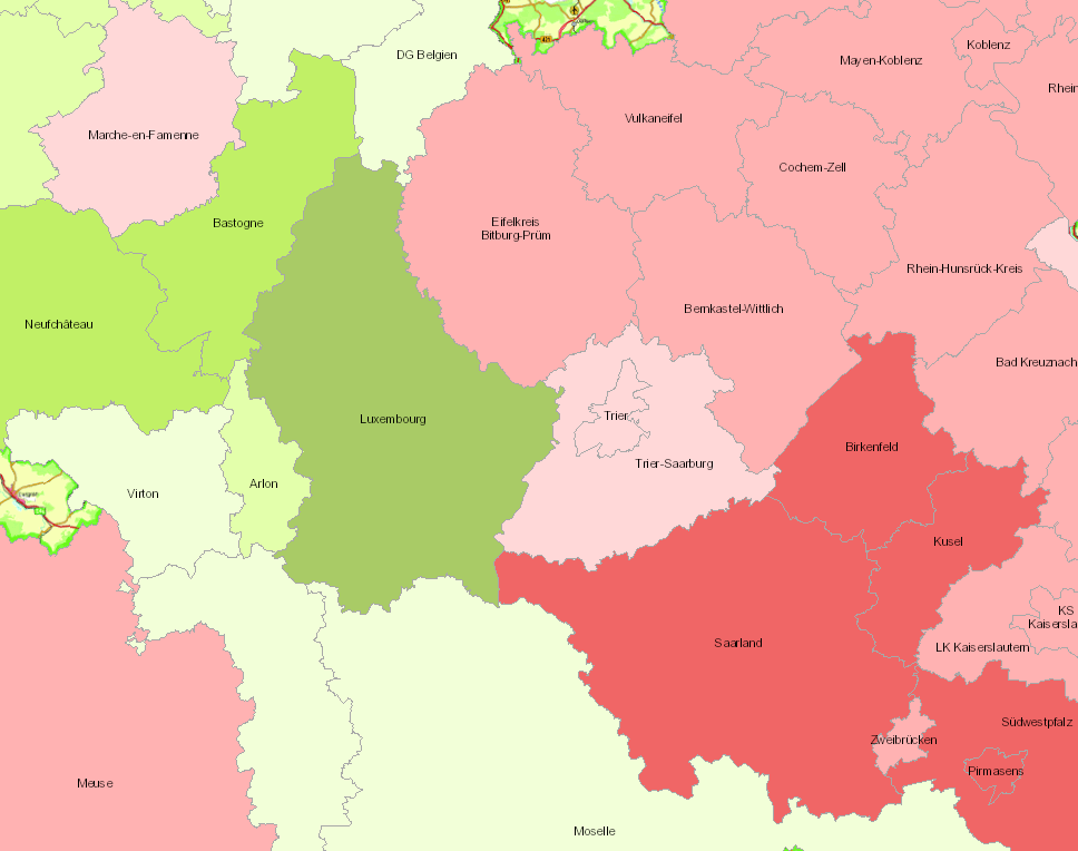 Projection de la population totale 2018-2050 sur l'application cartographique
