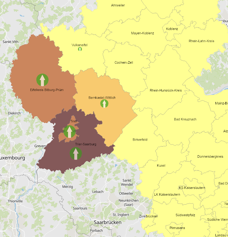 Frontaliers de la Rhénanie-Palatinat vers le Luxembourg 2013-2023 sur l'application cartographique
