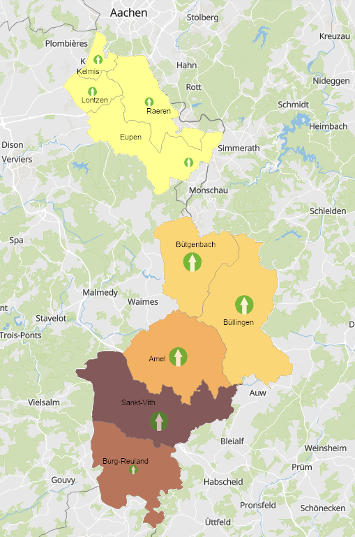 Frontaliers de la Communauté germanophone de Belgique vers le Luxembourg 2013-2023 sur l'application cartographique